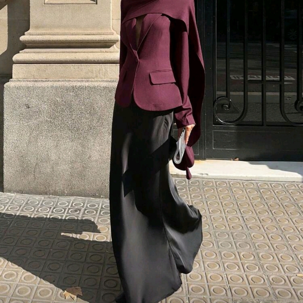 Burgundy Shawl + Suit Jacket (2 Pieces Set) In Fall/Winter,Business Commuting